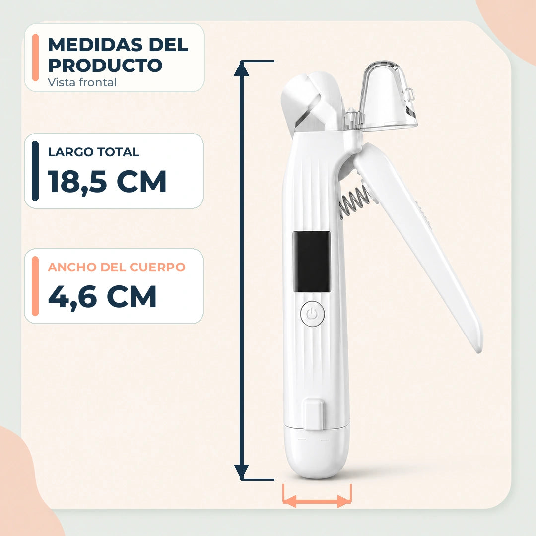 Medidas del cortauñas para mascotas: 18,5 cm por 4,6 cm