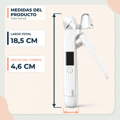 Medidas del cortauñas para mascotas: 18,5 cm por 4,6 cm
