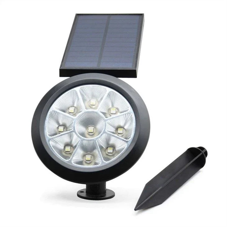 Reflector solar multicolor de 9 LED con panel y estaca desmontados